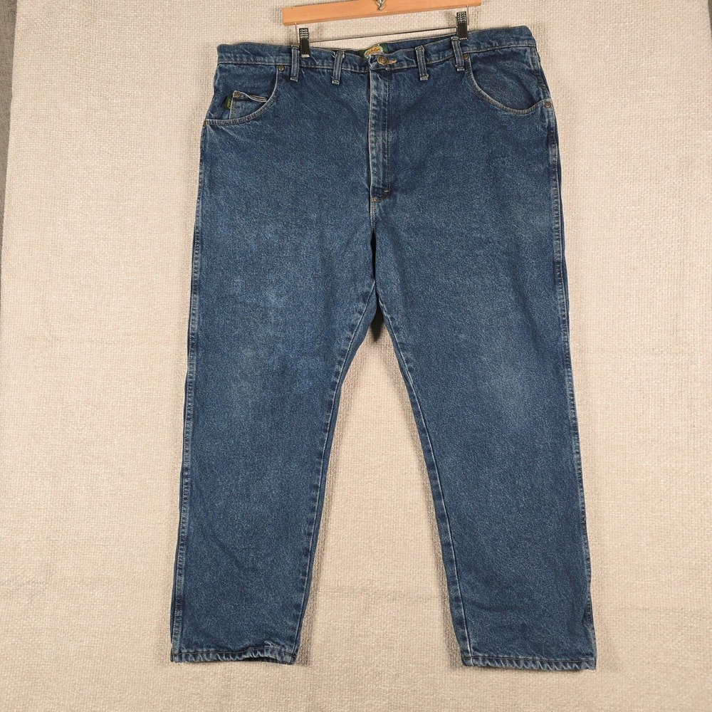 Cabelas Mens Flannel Lined Jeans 46x30 Blue Denim Plaid Insulated Work Pants